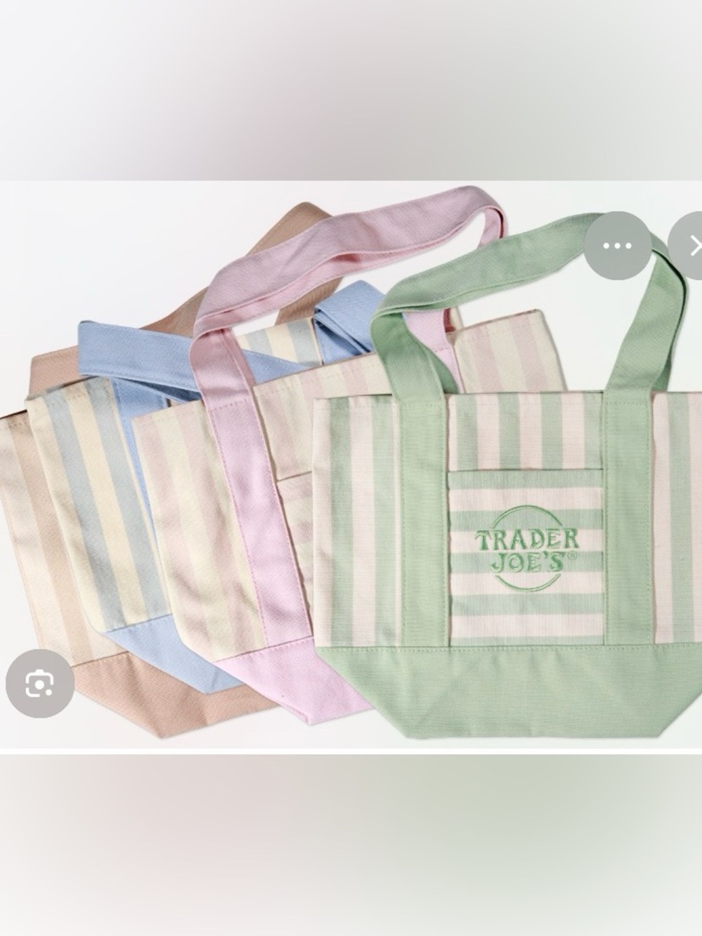 Trader Joe's Pastel Stripe Canvas Totes Set of 4